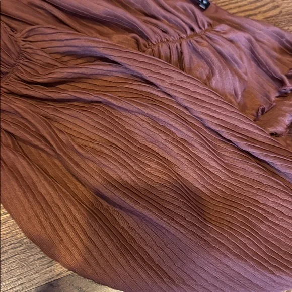 Zara Brown Pleated Long Sleeve Crop Top size-L - Picture 5 of 7